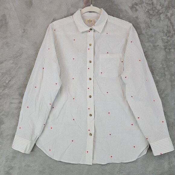 Marine Layer Joyce Boyfriend Button Down Shirt Womens S White Pinstripe Heart - Picture 1 of 7